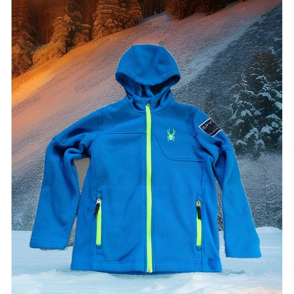 Spyder Full Zip Hoodie Youth Medium 10/12 Blue Excellent Technical Fleece Jacket